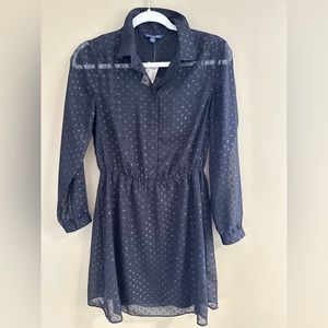 American Eagle Black Sheer Long-Sleeve Polka-dot dress with detachable slip
